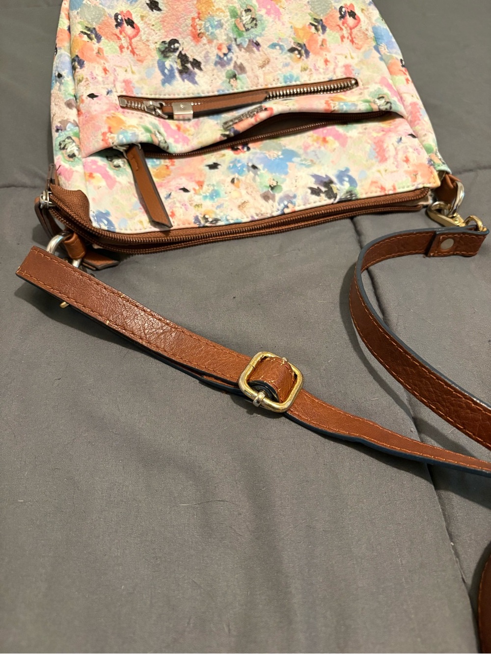 Rosetti Pastel Floral Crossbody with Brown Strap - Picture 4 of 7